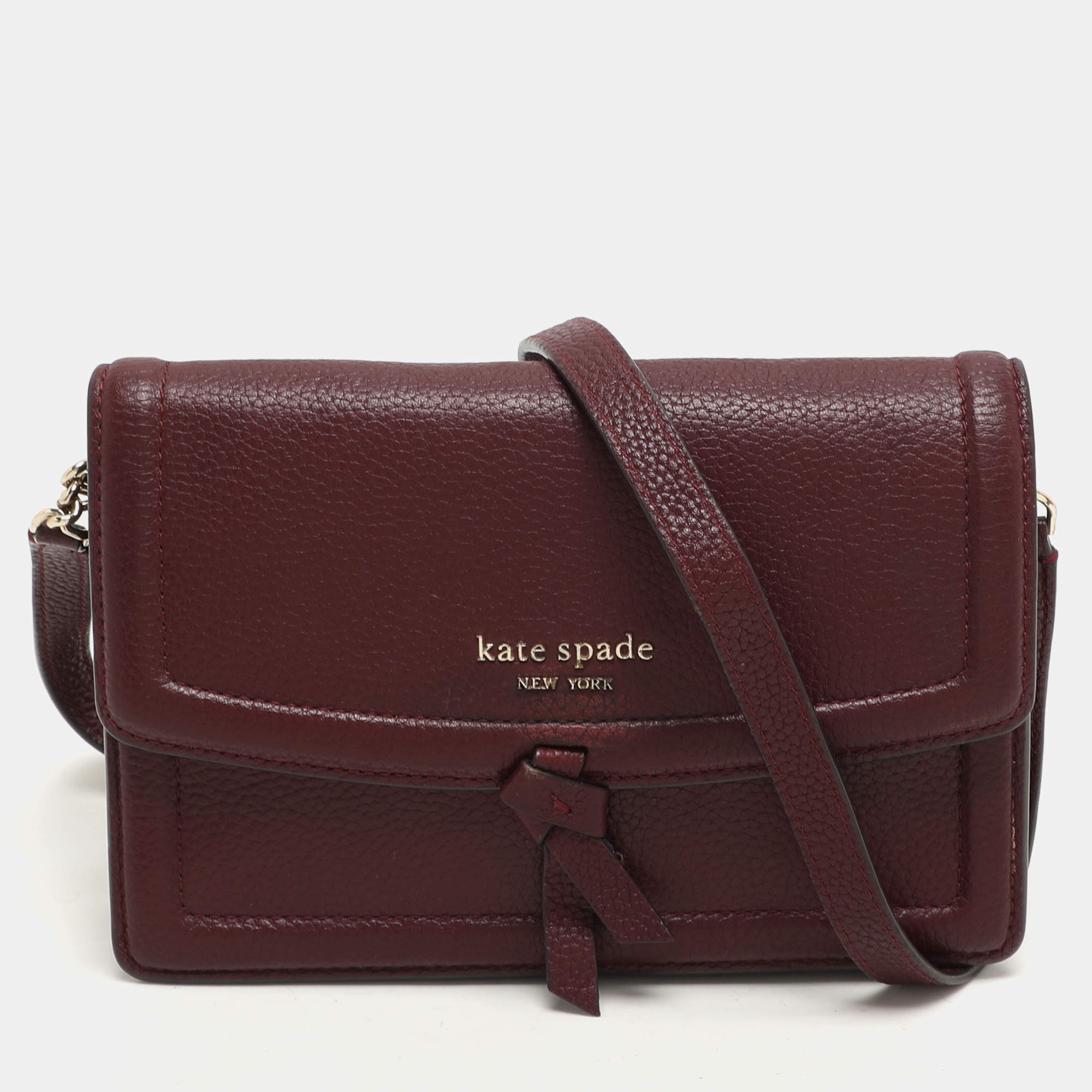 Pre Owned Kate Spade Burgundy Leather Knott Crossbody Bag
