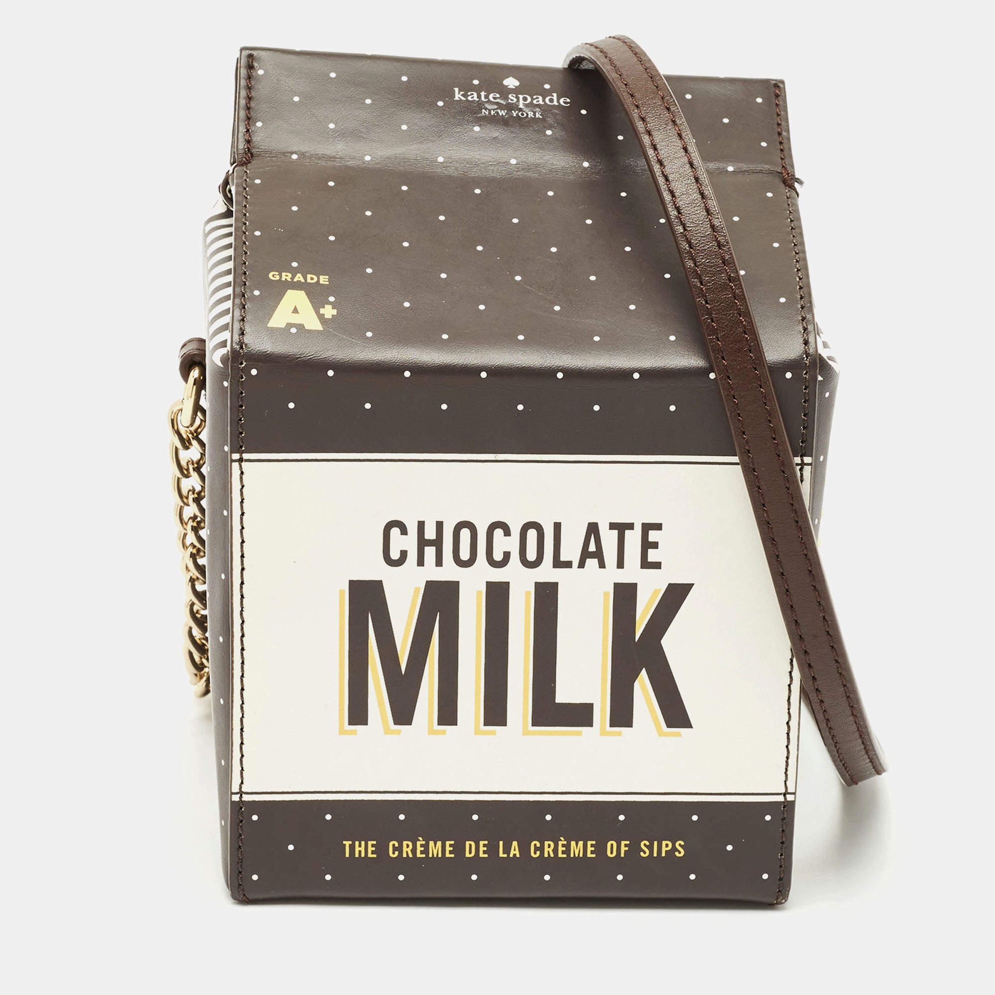 Kate Spade Choco Brown Leather Milk Carton Printed Crossbody Bag