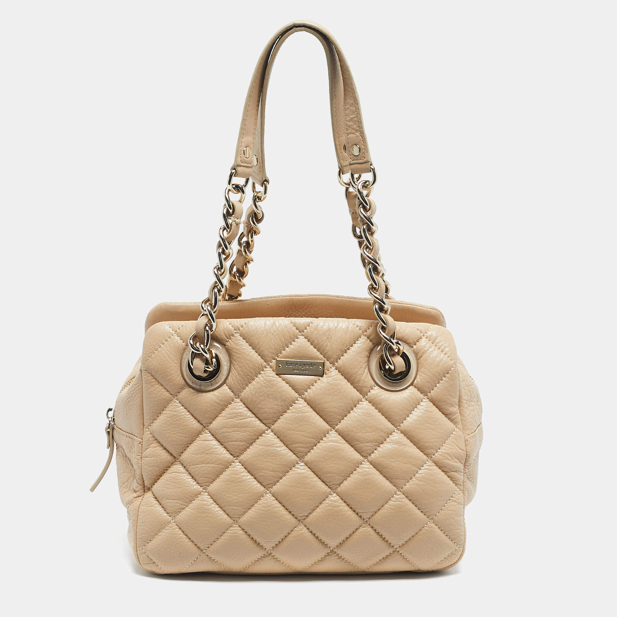 Pre Owned Kate Spade Light Beige Quilted Leather Elizabeth Satchel