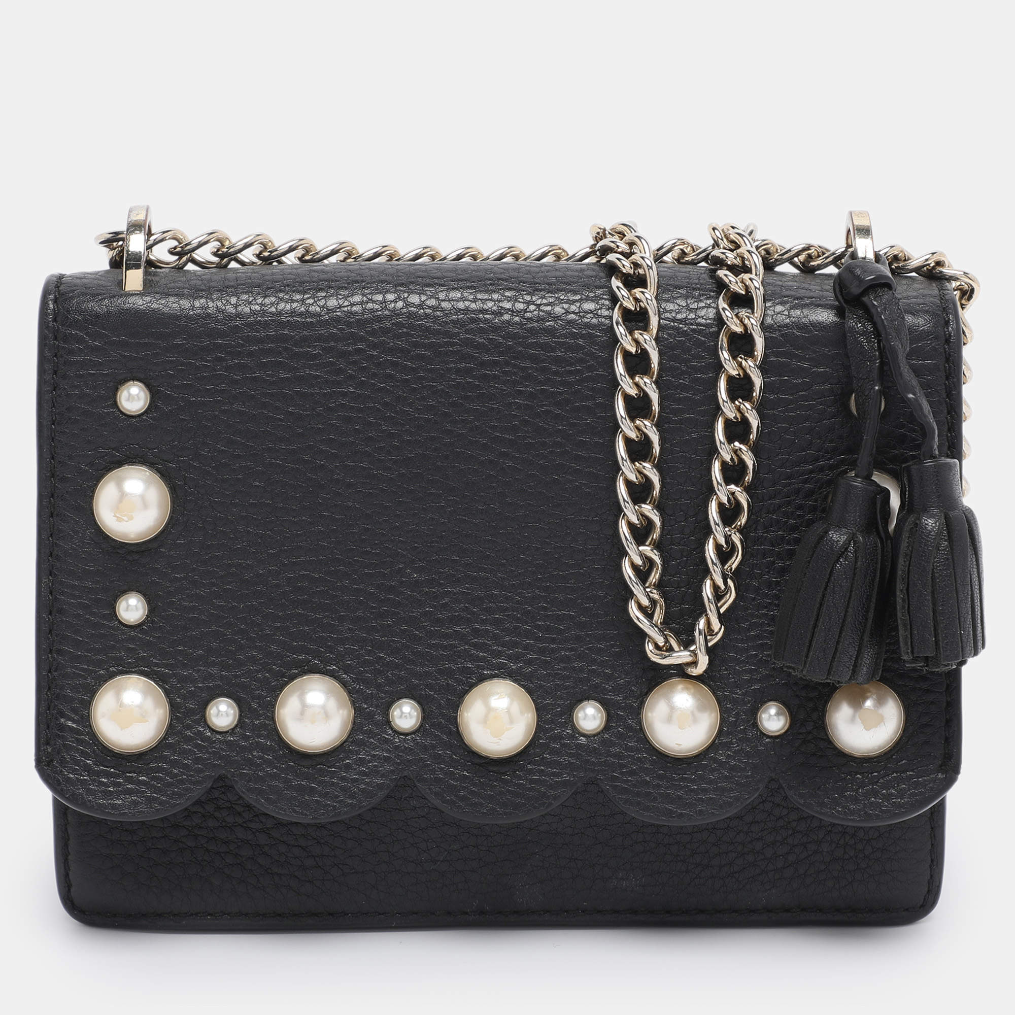 Pre Owned Kate Spade Black Leather Hayes Street Hayzel Pearl Shoulder Bag