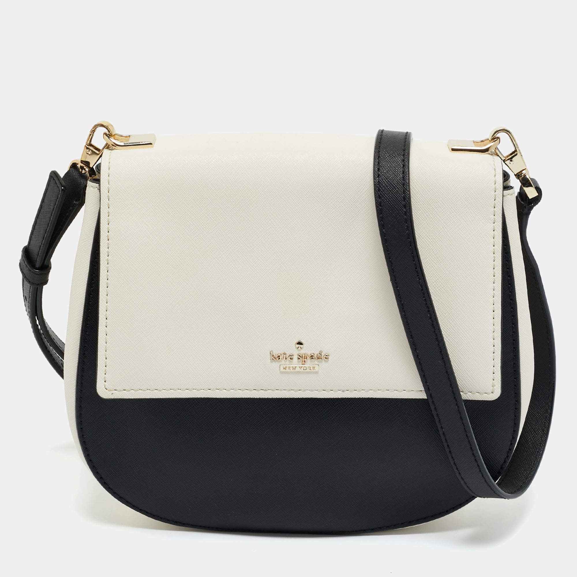 Pre Owned Kate Spade White/Black Leather Medium Cameron Street Byrdie Crossbody Bag