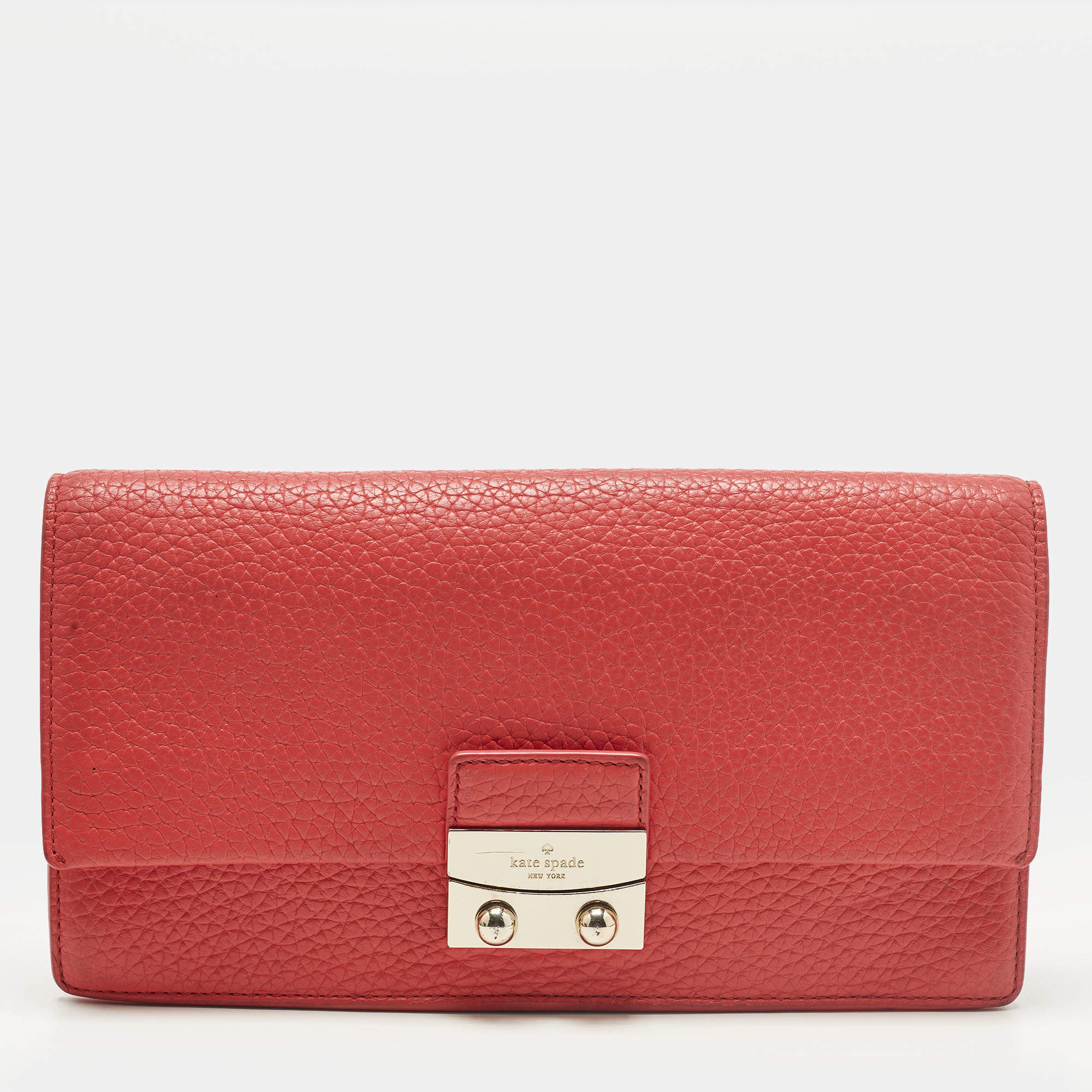 مملوكة مسبقًا Kate Spade Coral Red Grained Leather Clutch
