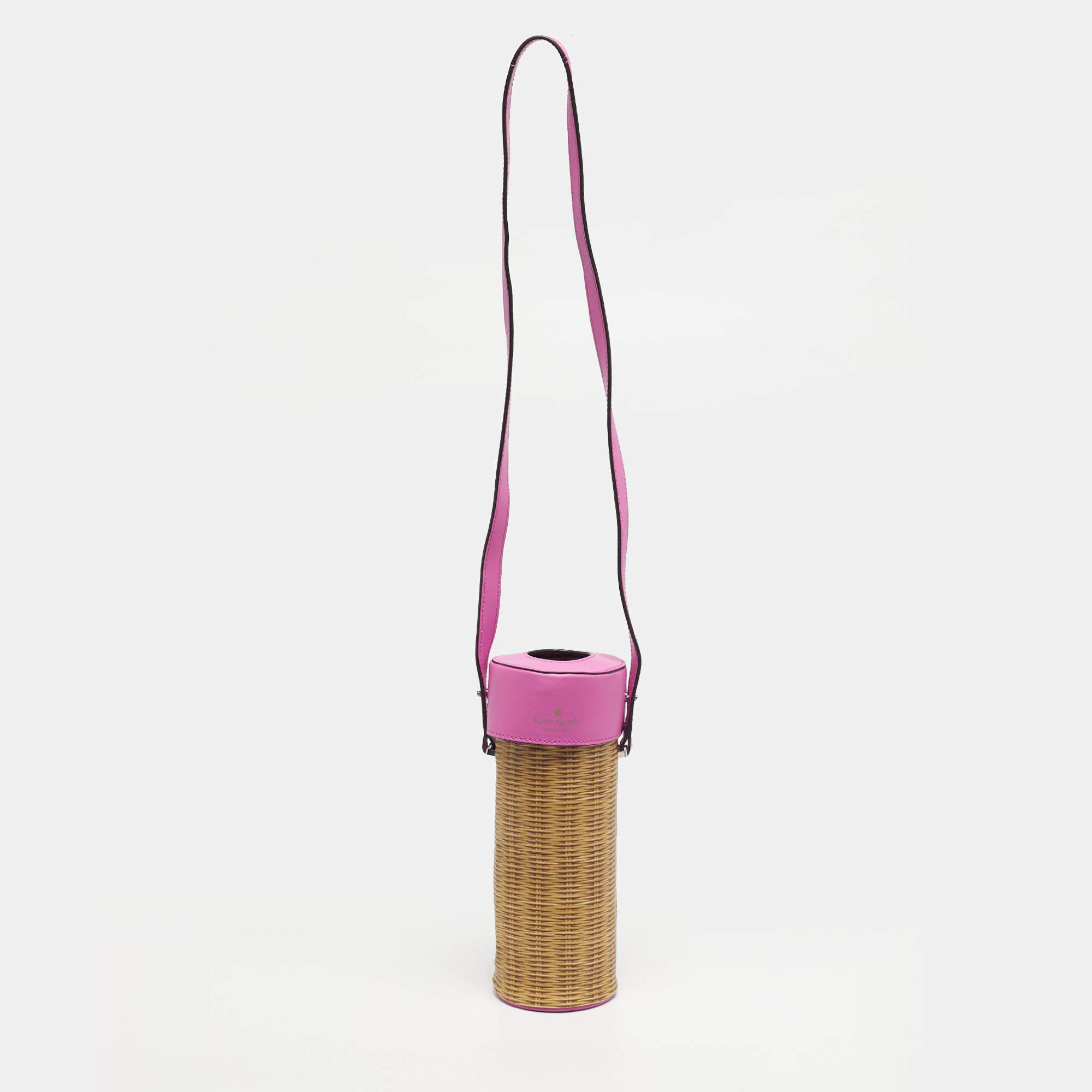 مملوكة مسبقًا حقيبة كروس كيت سبيد "شامبين بوكس" جلد منسوج مطبوع بني/فوشيا