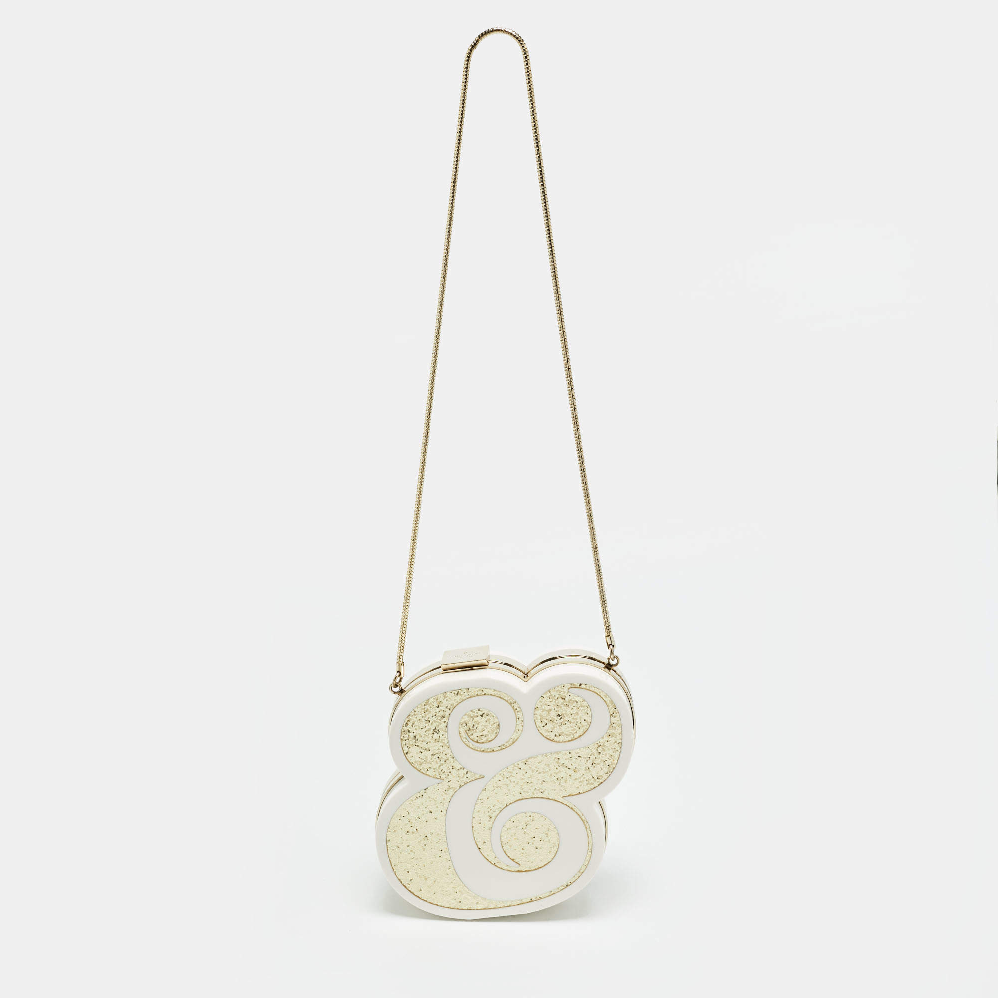Pre Owned Kate Spade Wedding Belles Ampersand White/Gold Acrylic Clutch