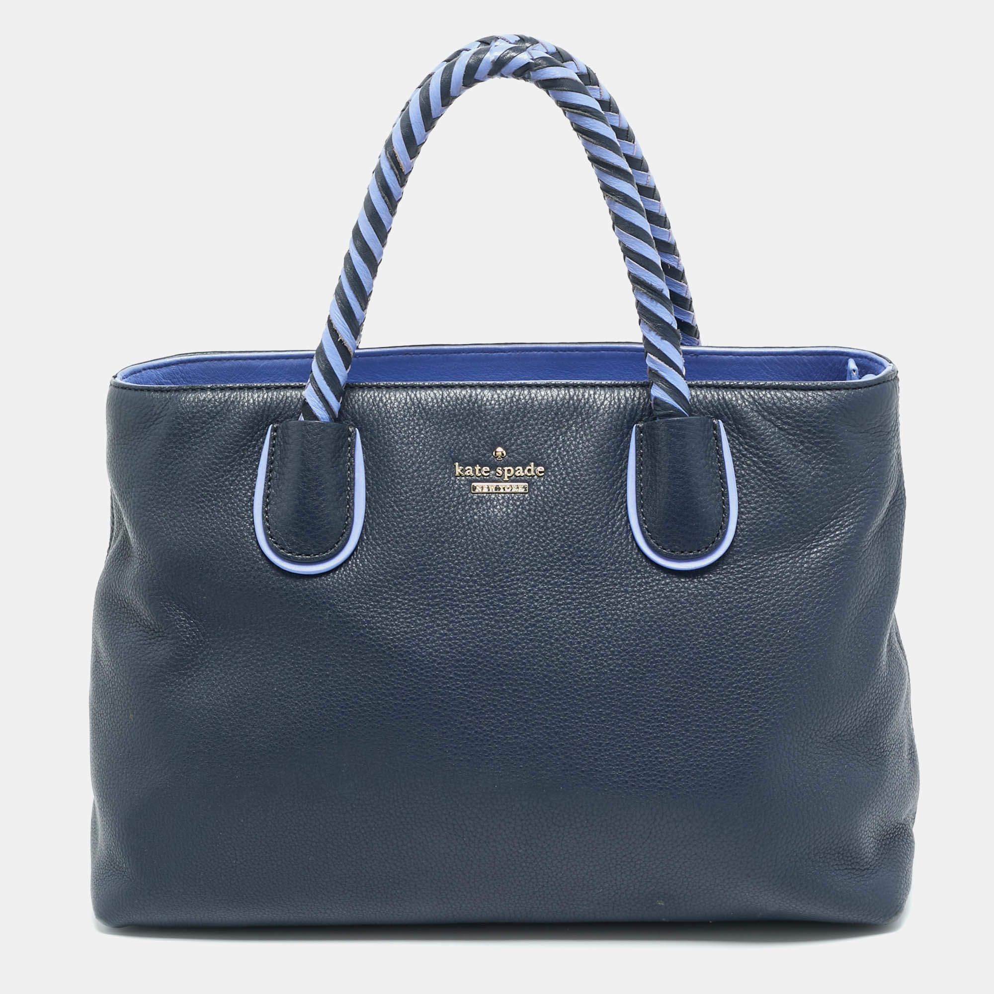 مملوكة مسبقًا Kate Spade Woods Drive Bodie Navy Blue/Lilac Leather Tote