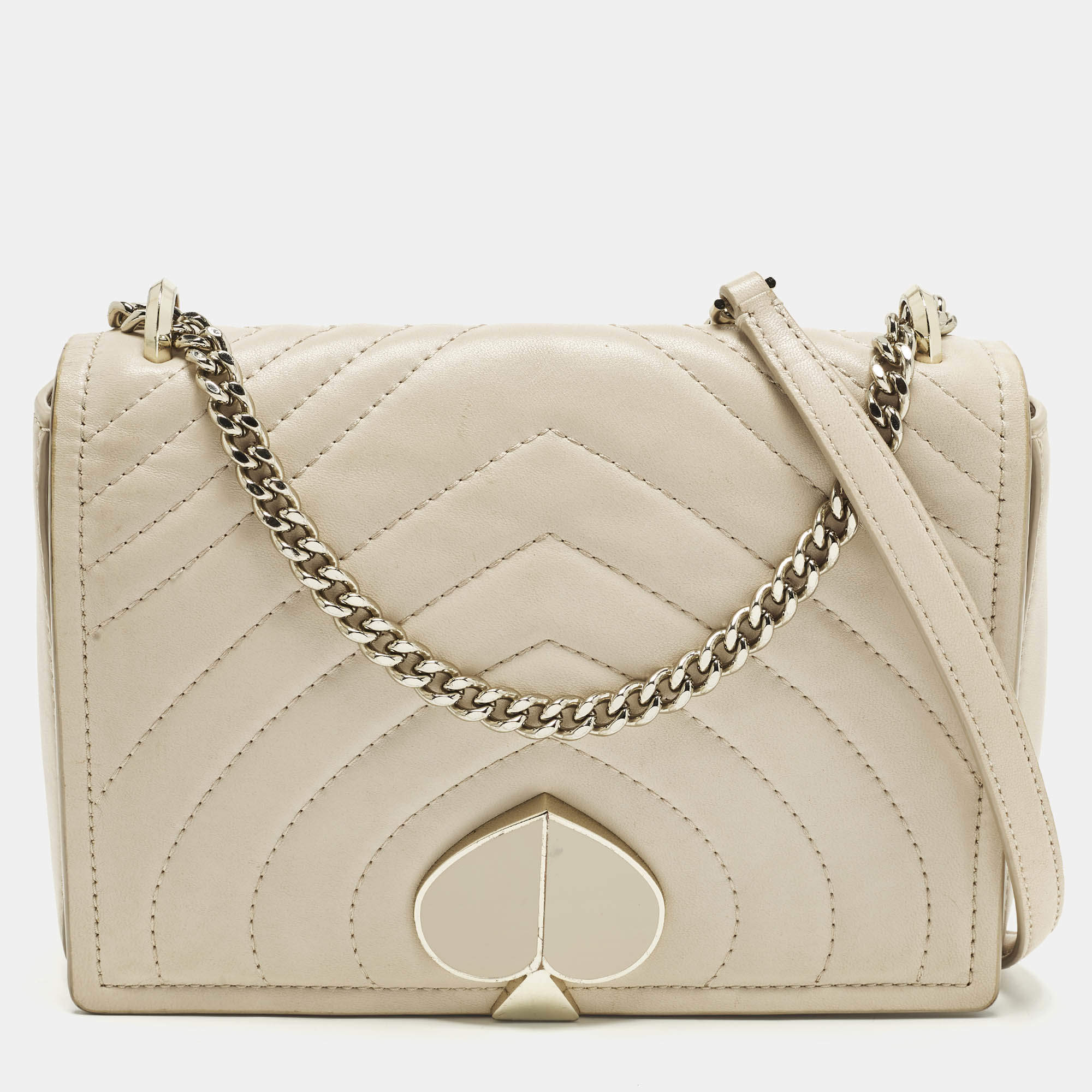 مملوكة مسبقًا Kate Spade Amelia Medium Beige Leather Convertible Flap Chain Shoulder Bag
