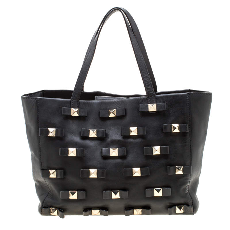 Pre Owned Kate Spade Black Leather Bow Terrace Janis Tote