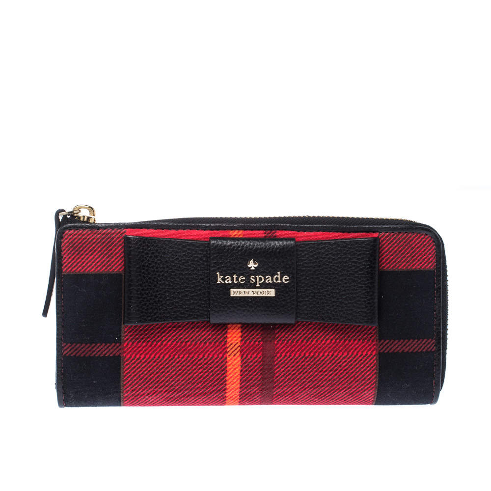 Pre Owned Kate Spade Red/Black Checkered Canvas Julia Street Plaid Nisha Wallet