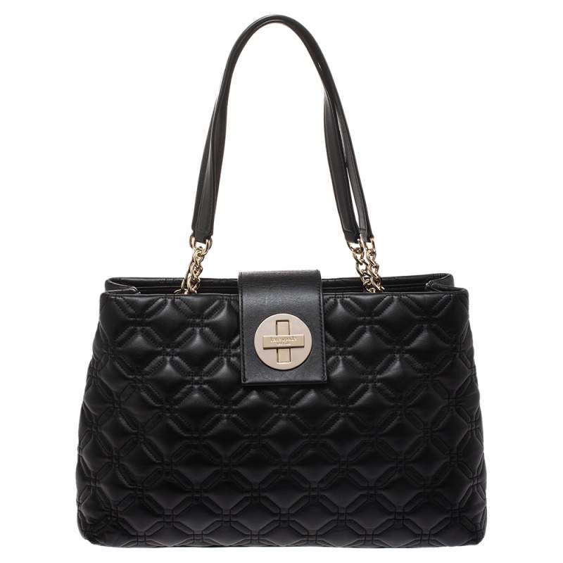 Pre Owned Kate Spade Black Quilted Leather Astor Court Elena Tote
