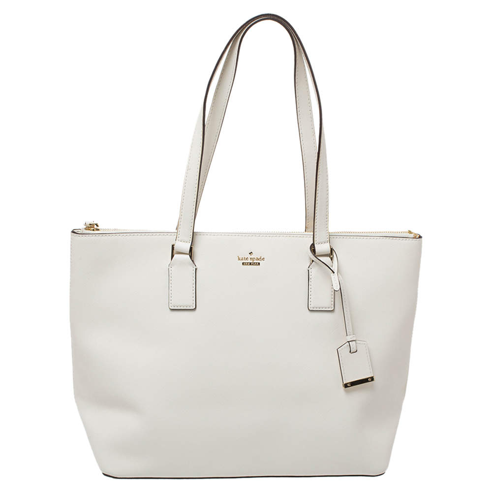 Pre Owned Kate Spade Off White Leather Shopper Tote
