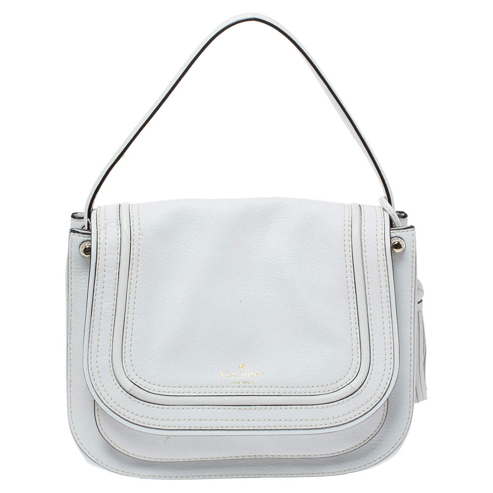 Kate Spade White Leather Tassel Flap Top Handle Bag