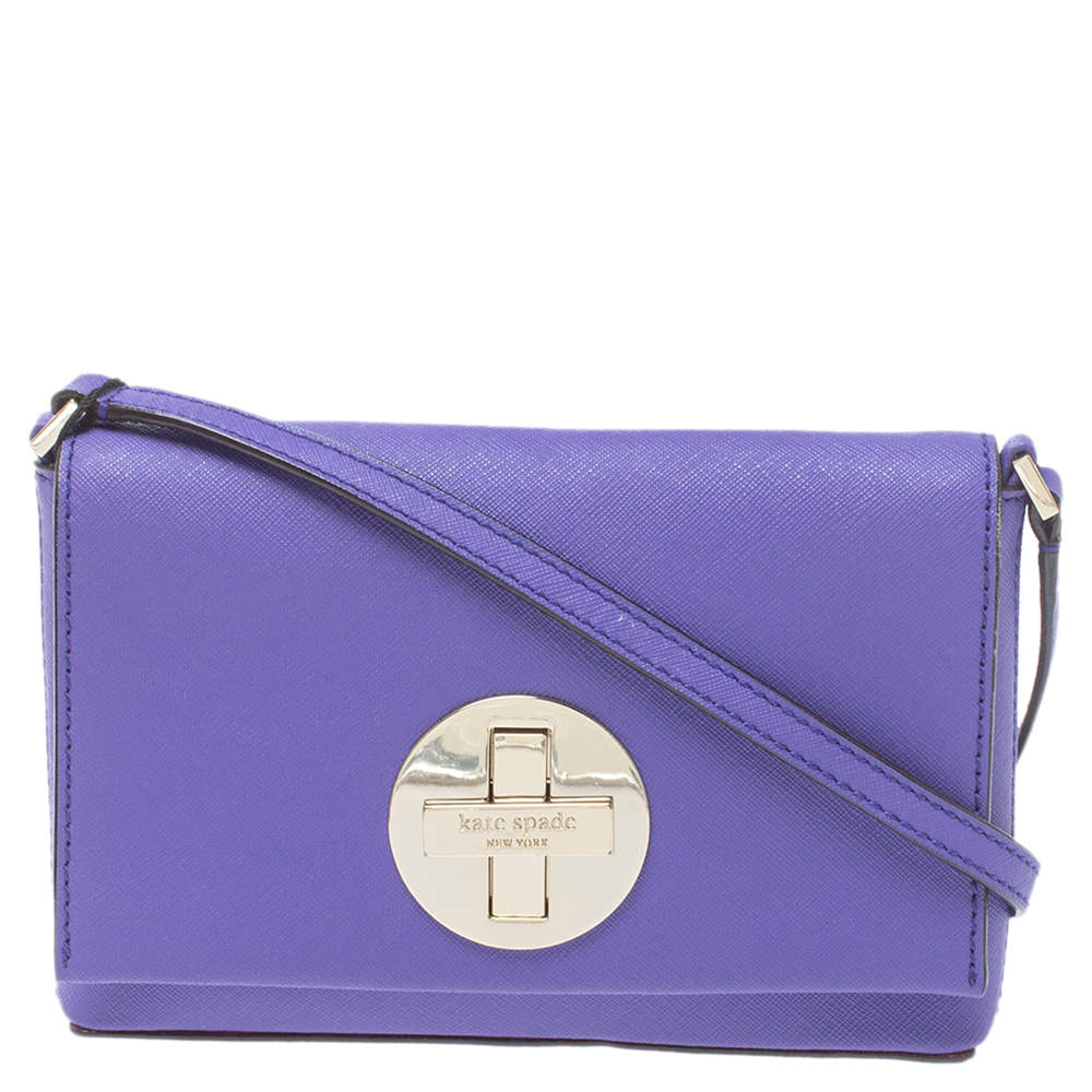 Kate Spade Purple Leather Astor Court Flap Crossbody Bag