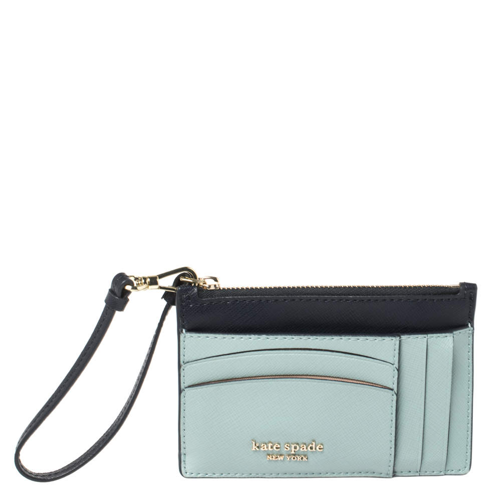 Pre Owned Kate Spade Two Tone Blue Leather Spencer Wrislet Cardholder