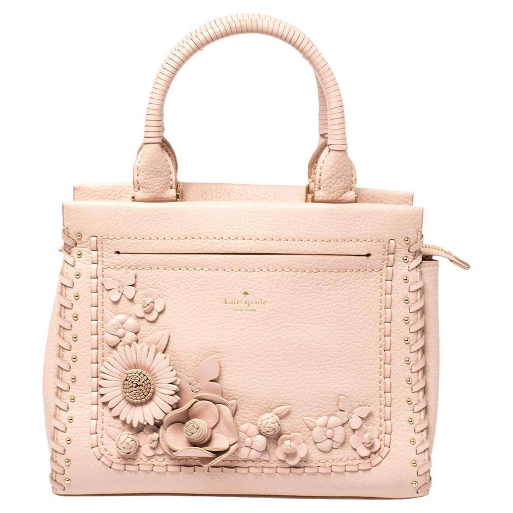 Kate Spade Pink Leather Small Larissa Floral Whipstitch Satchel