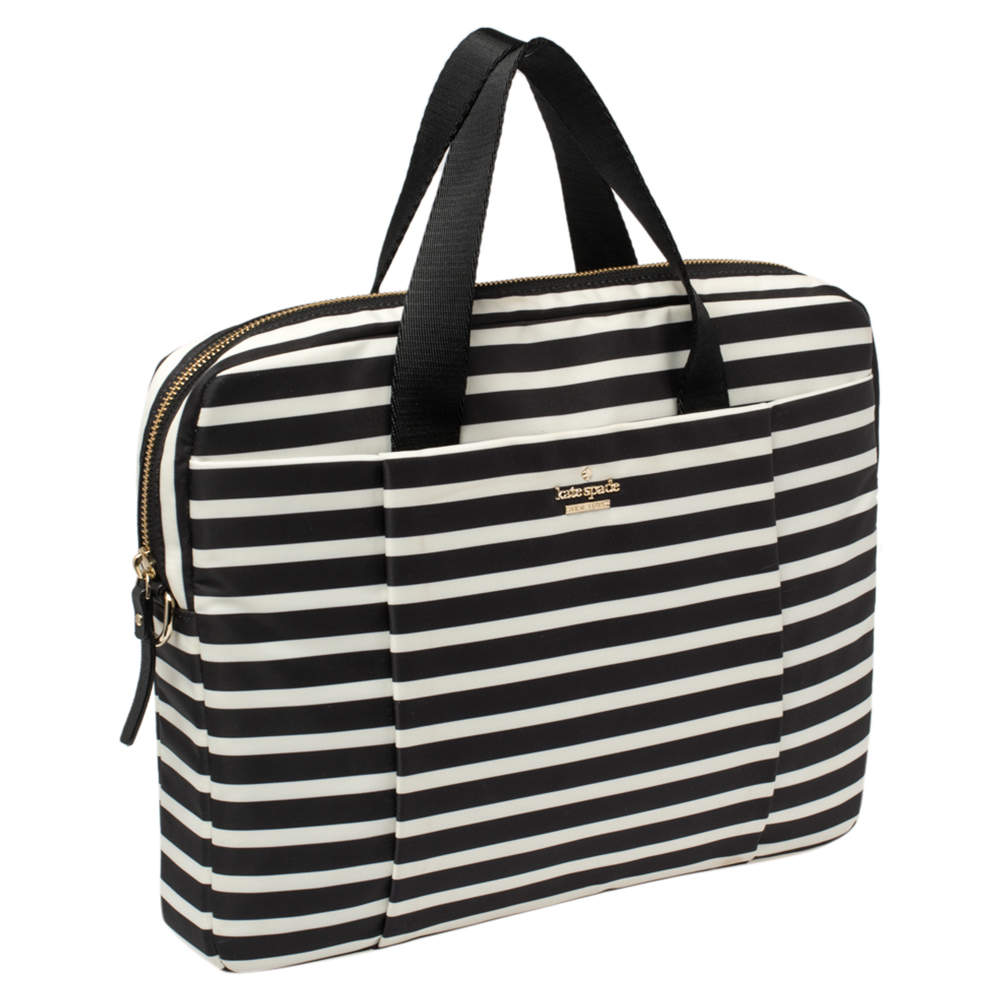 Kate Spade Black/White Striped Satin Classic 13 Inches Laptop Bag Kate Spade