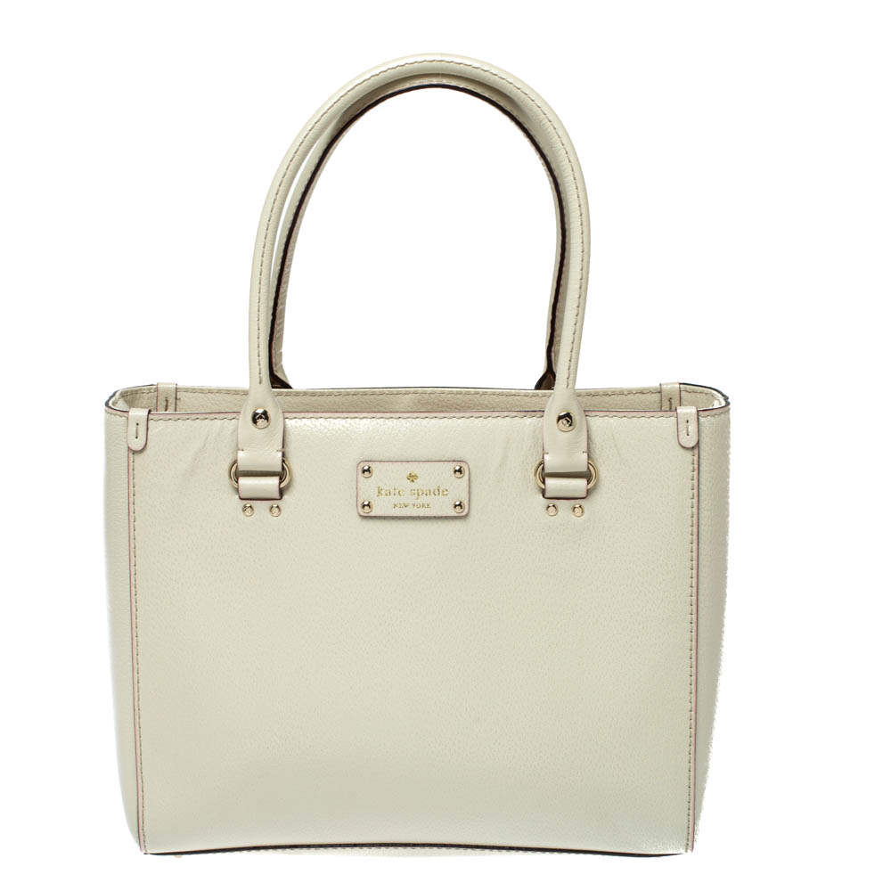 Pre Owned Kate Spade Ivory Leather Wellesley Quinn Tote