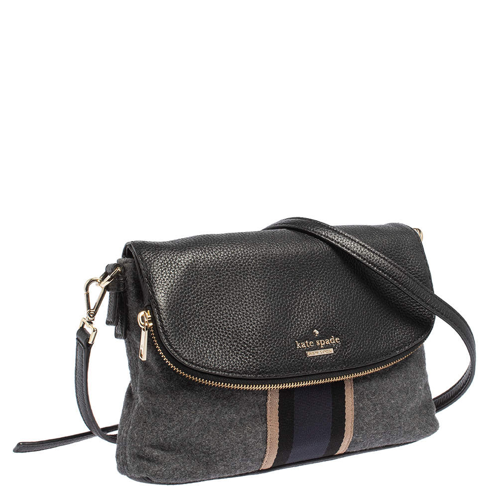 Kate Spade Black Grey Leather and Wool Jackson Street Harly