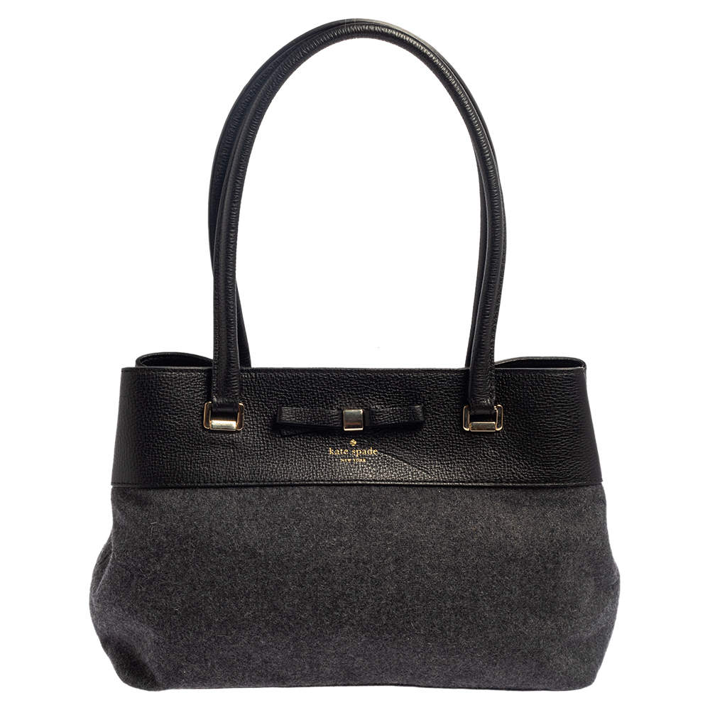 Kate Spade Grey/Black Wool and Leather Henderson Street Tote