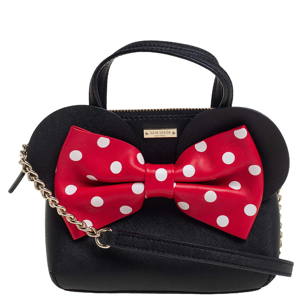 Pre Owned Kate Spade Black Leather Minnie Mouse Satchel 