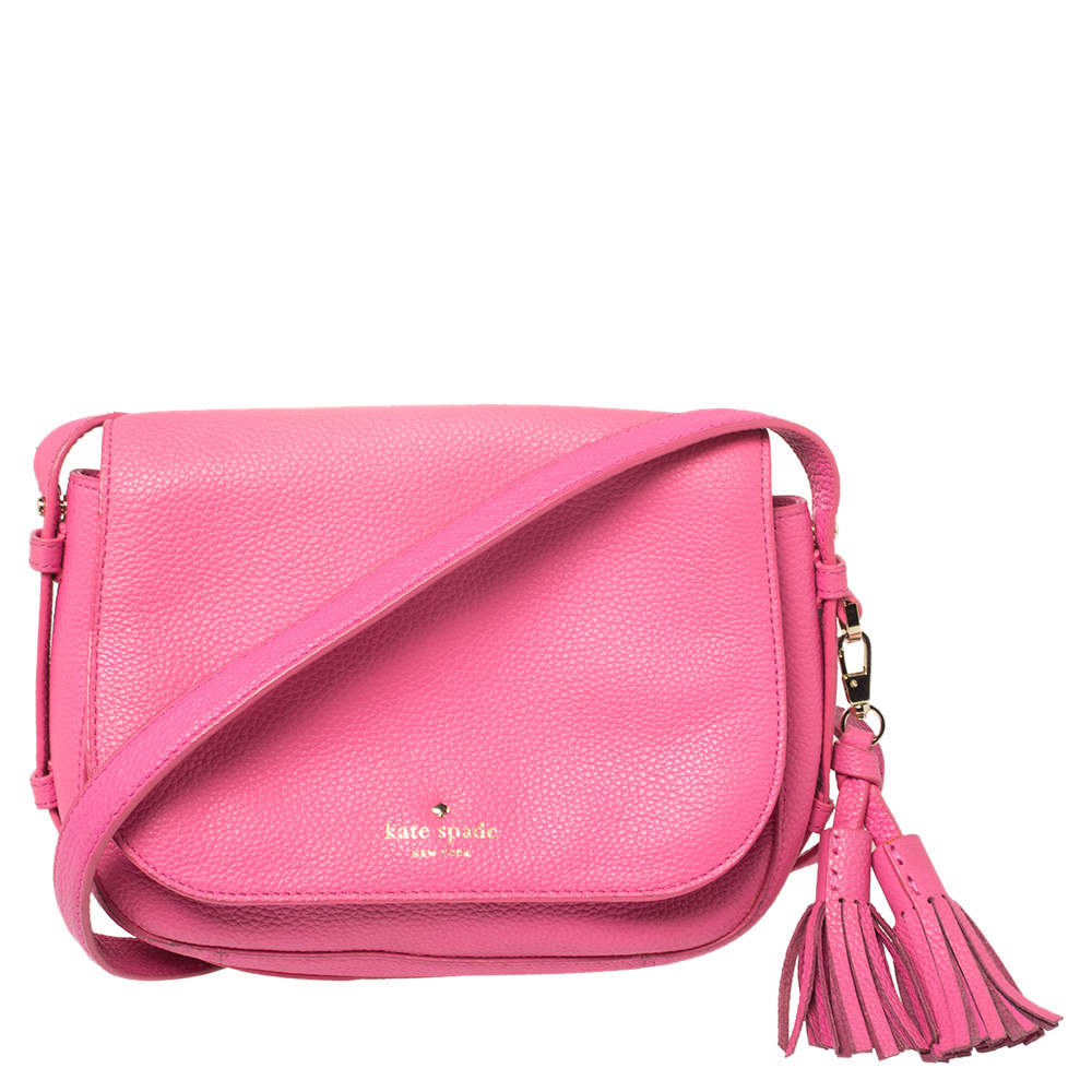 Pre Owned Kate Spade Pink Leather Flap Crossbody Bag