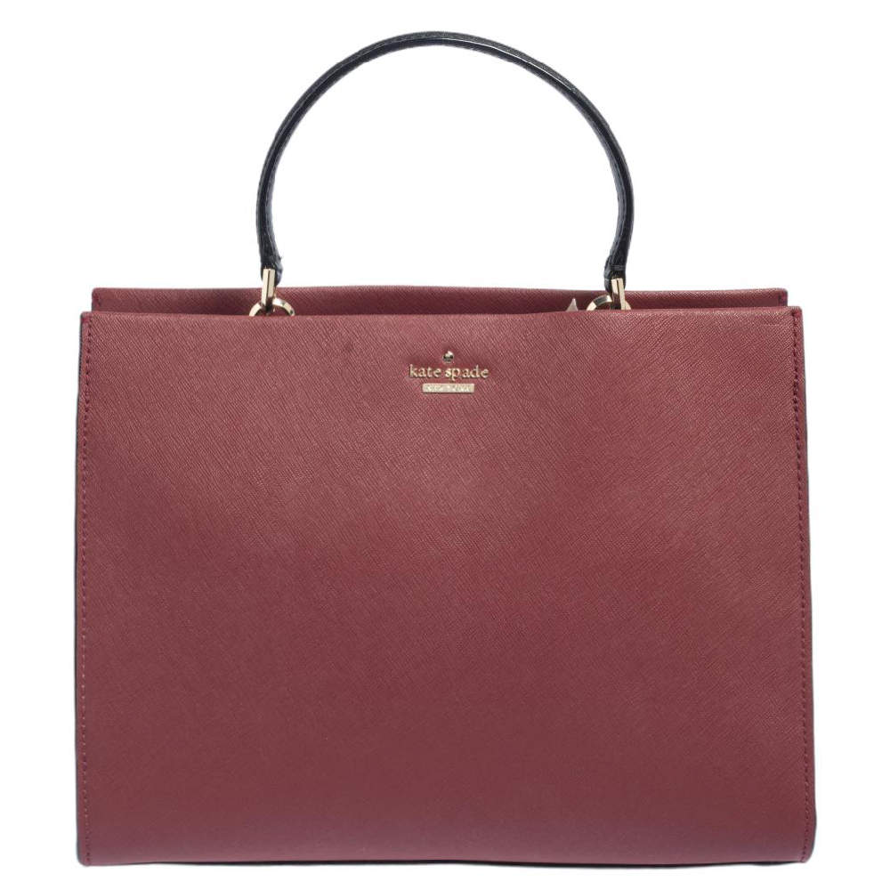 Pre Owned Kate Spade Beige/Burgundy Leather Cameron Street Sarah Satchel