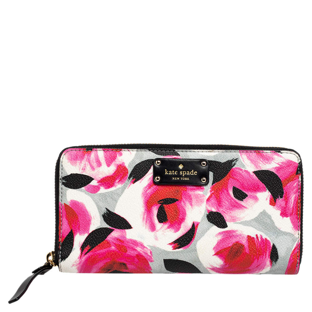 Pre Owned Kate Spade Multicolor Coated Canvas Zip Around Wallet