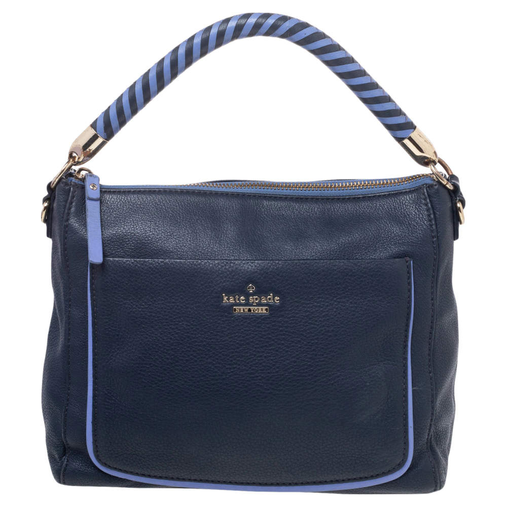 Pre Owned Kate Spade Navy Blue Leather Small Wood Drive Harris Shoulder Bag