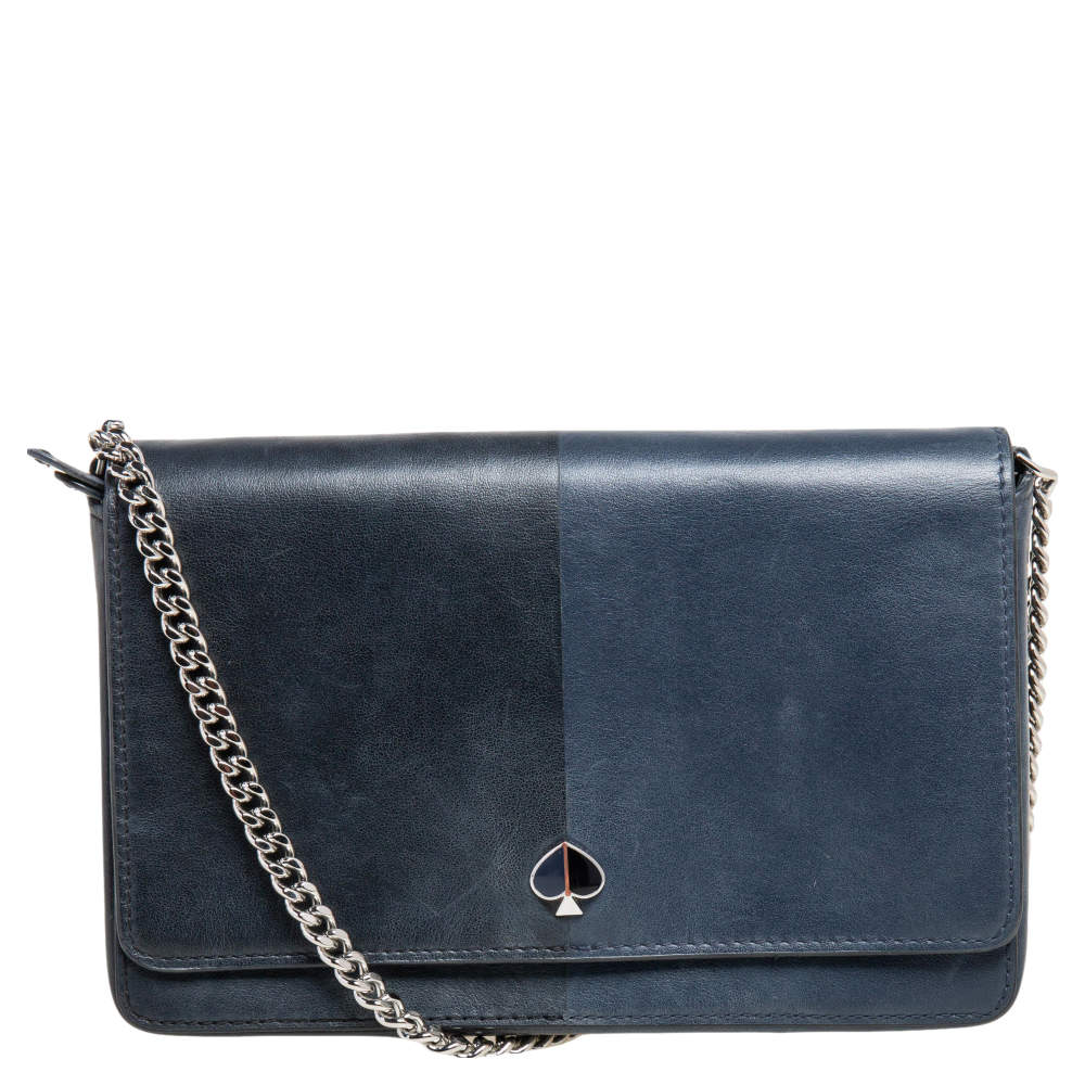 Pre Owned Kate Spade Two Tone Blue Leather Wallet on Chain
