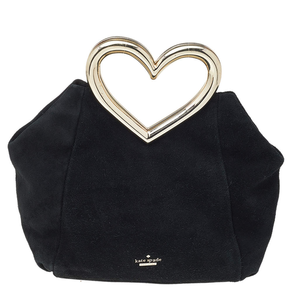 Pre Owned Kate Spade Black Suede Secret Admirer Heart Handle Bag