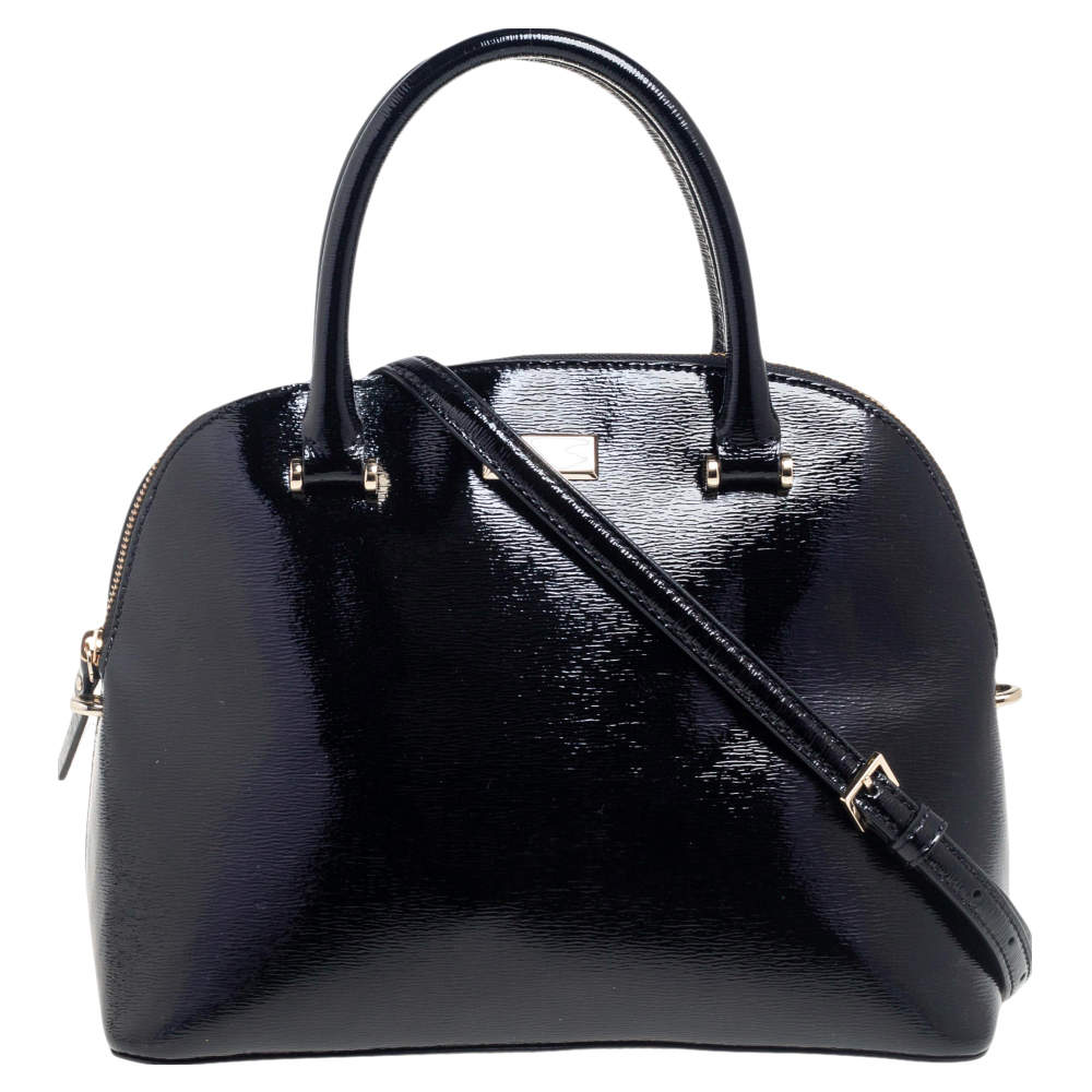 Pre Owned Kate Spade Black Patent Leather Zip Dome Satchel