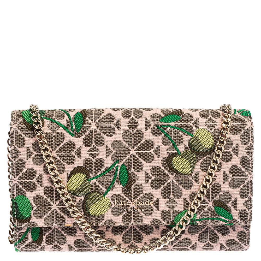 Pre Owned Kate Spade Multicolor Cherry Embroidered Canvas Wallet On Chain