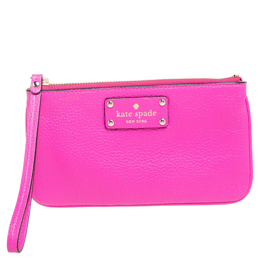 Pre Owned Kate Spade Pink Leather Wristlet 