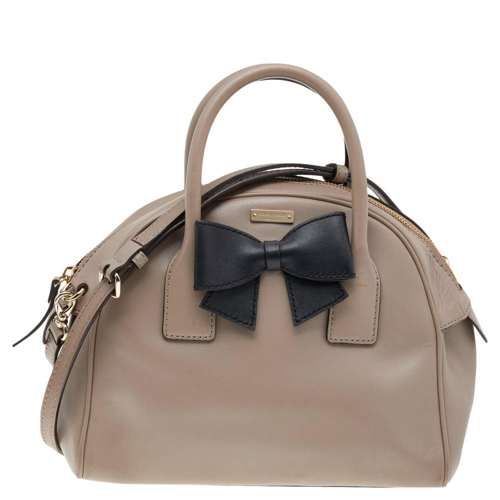 Pre Owned Kate Spade Beige/Black Leather Hanover Street Lorin Satchel