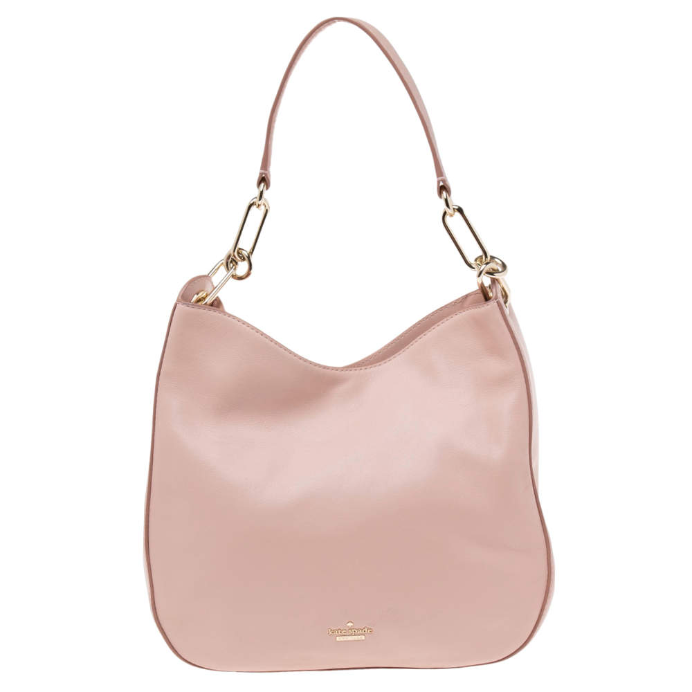 Pre Owned Kate Spade Light Pink Leather Snap Hobo