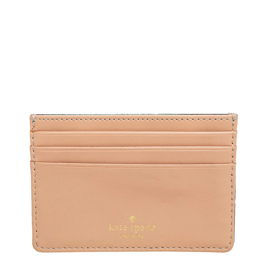 Pre Owned Kate Spade Beige/Green Leather Card Holder  