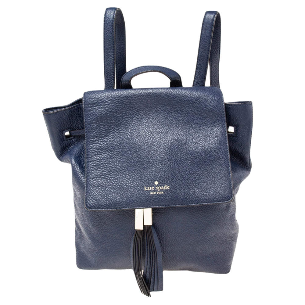 Pre Owned Kate Spade Navy Blue Soft Leather Drawstring Backpack