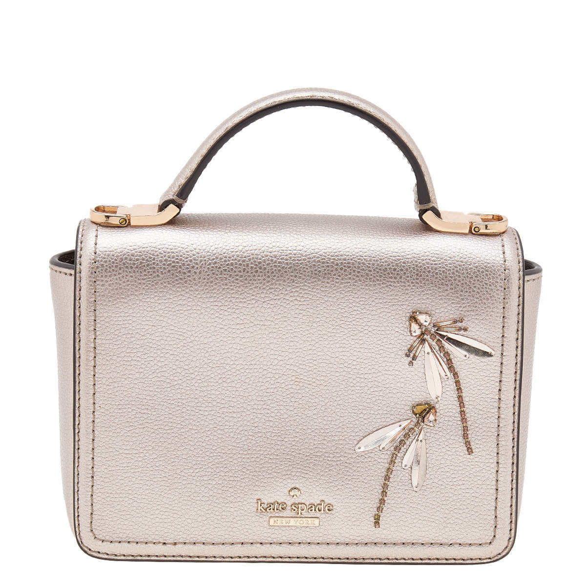 Pre Owned Kate Spade Metallic Beige Leather Mini Nora Top Handle Bag