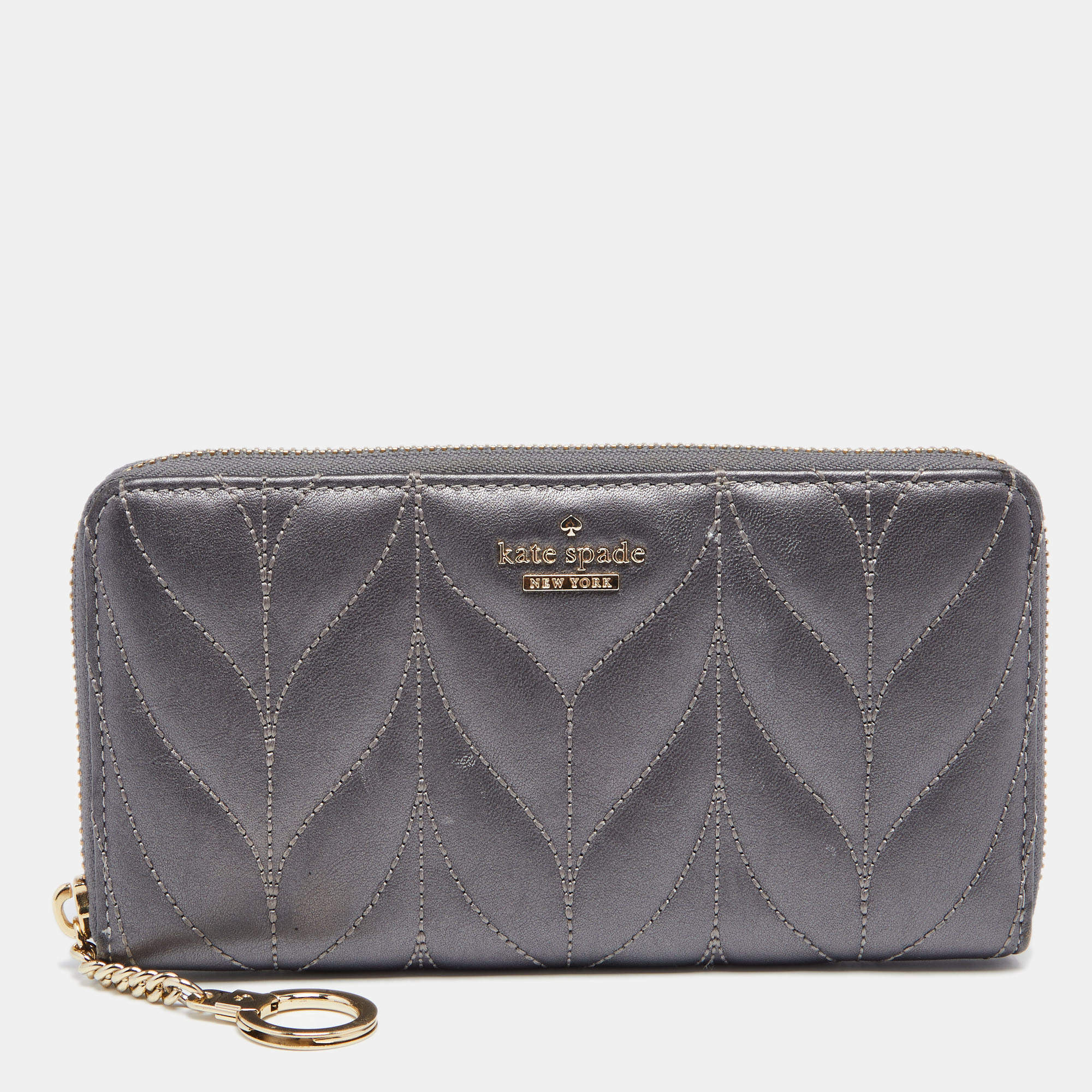 Kate Spade Grey Briar Lane Quilted Leather Neda Zip Around Wallet