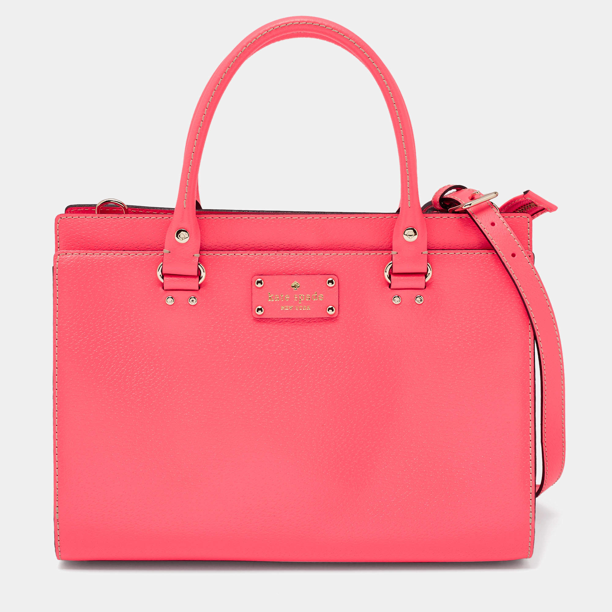 Pre Owned Kate Spade Neon Coral Pink Leather Tote