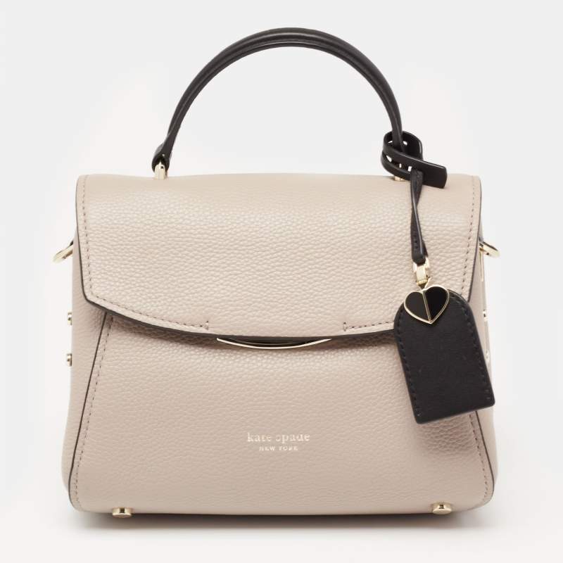 Pre Owned Kate Spade Pale Beige/Black Leather Small Grace Top Handle Bag