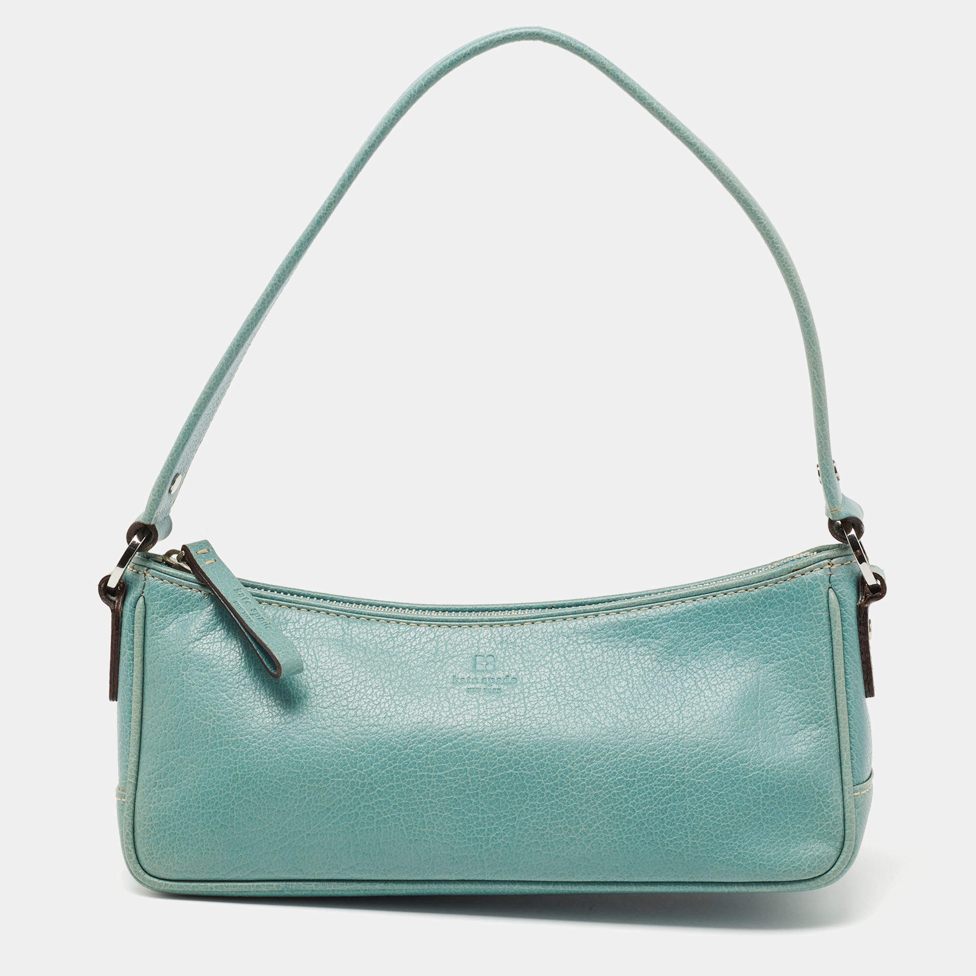 Pre Owned Kate Spade Mint Green Leather Zip Chain Baguette