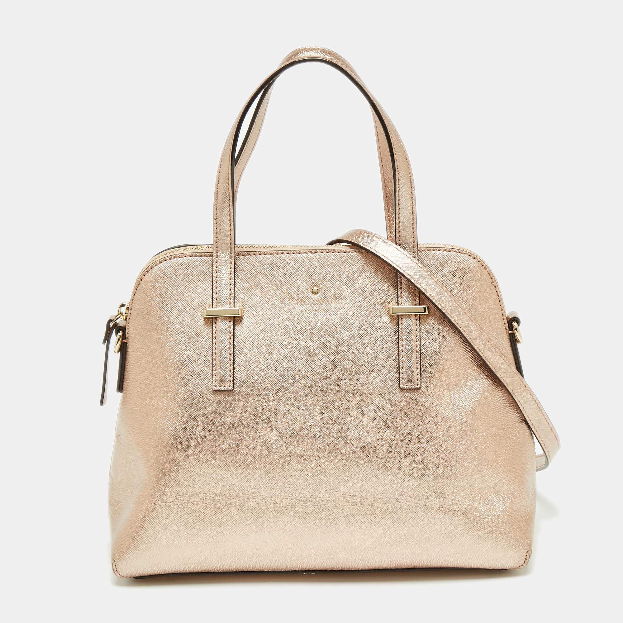 Pre Owned Kate Spade Metallic Rose Gold Leather Cedar Street Maise Satchel