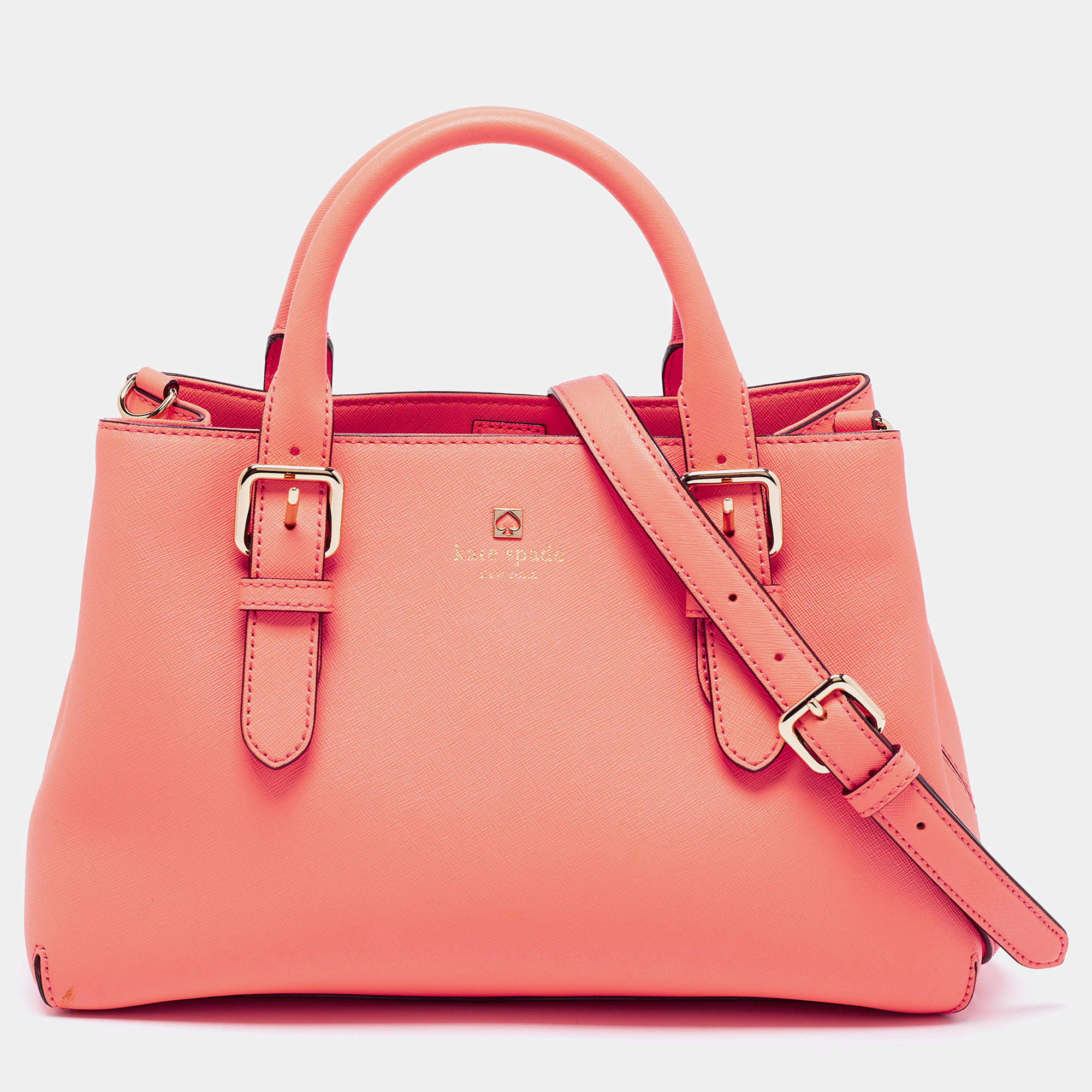 Pre Owned Kate Spade Coral Orange Leather Cove Street Airel Tote