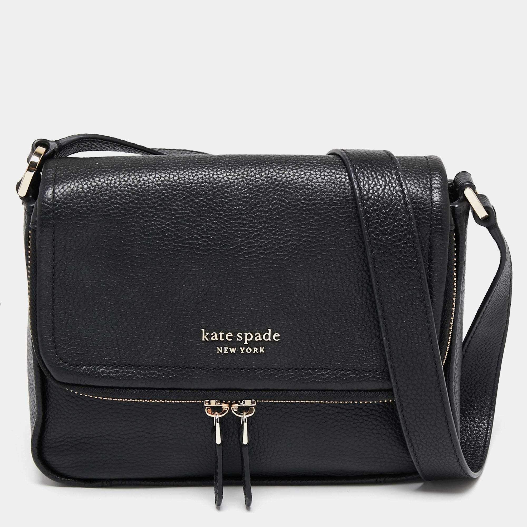 Pre Owned Kate Spade Black Leather Run Around Crossbody Bag