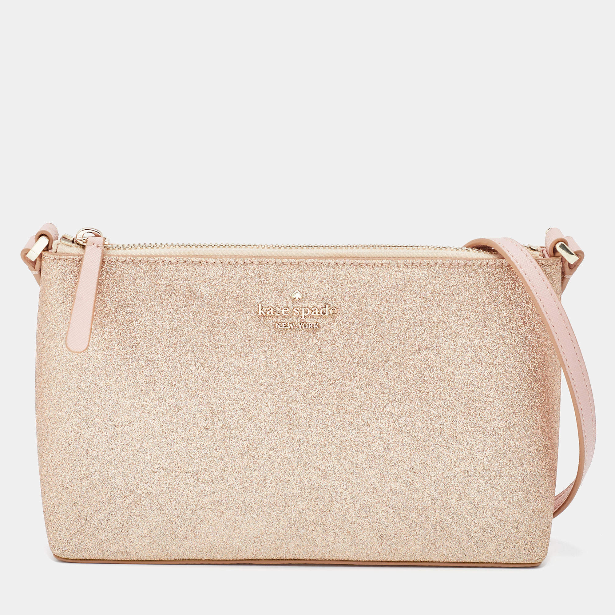 Kate Spade Rose Gold/Pink Glitter and Leather Shoulder Bag