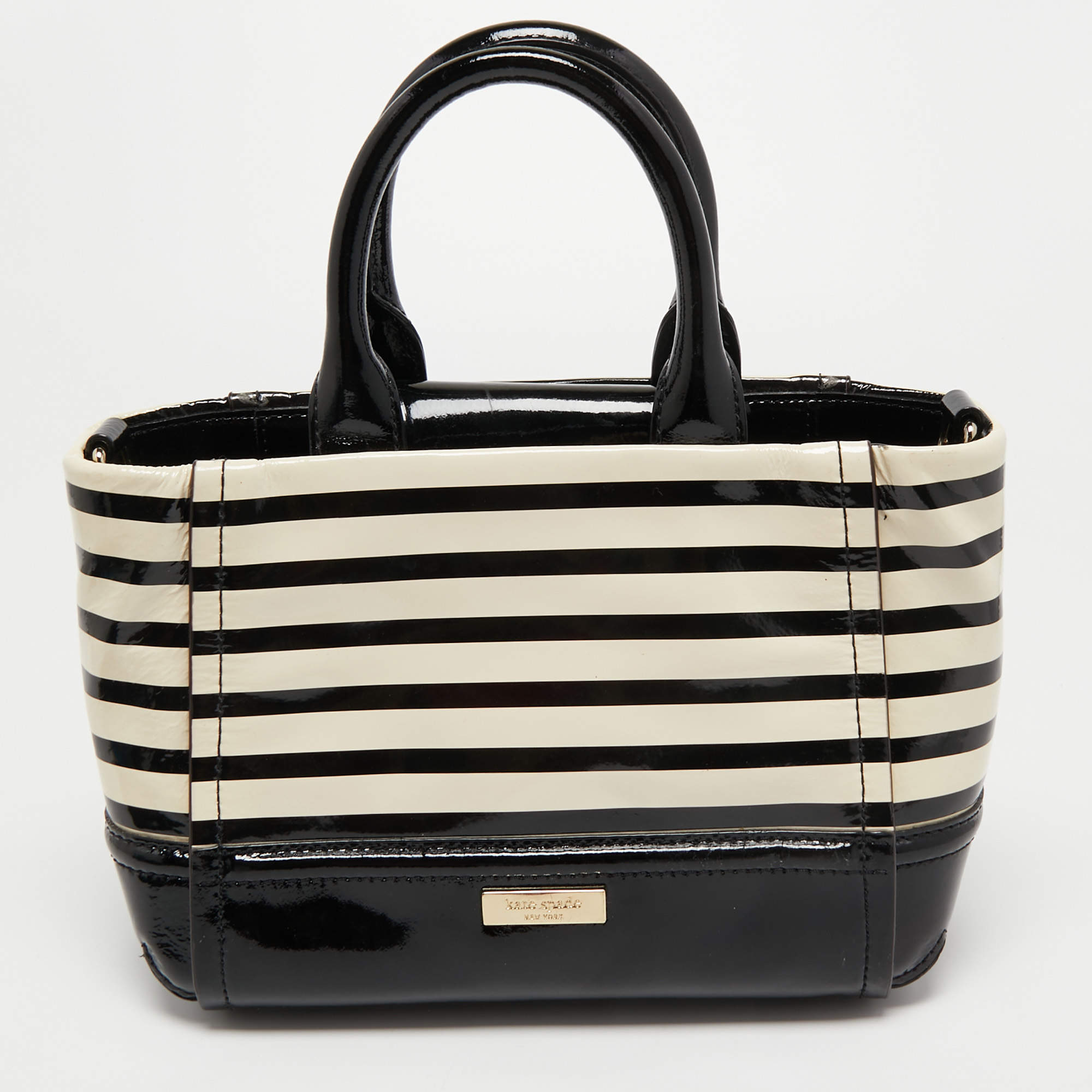 Kate Spade Black/Off White Striped Patent Leather Bow Tote Kate Spade | TLC