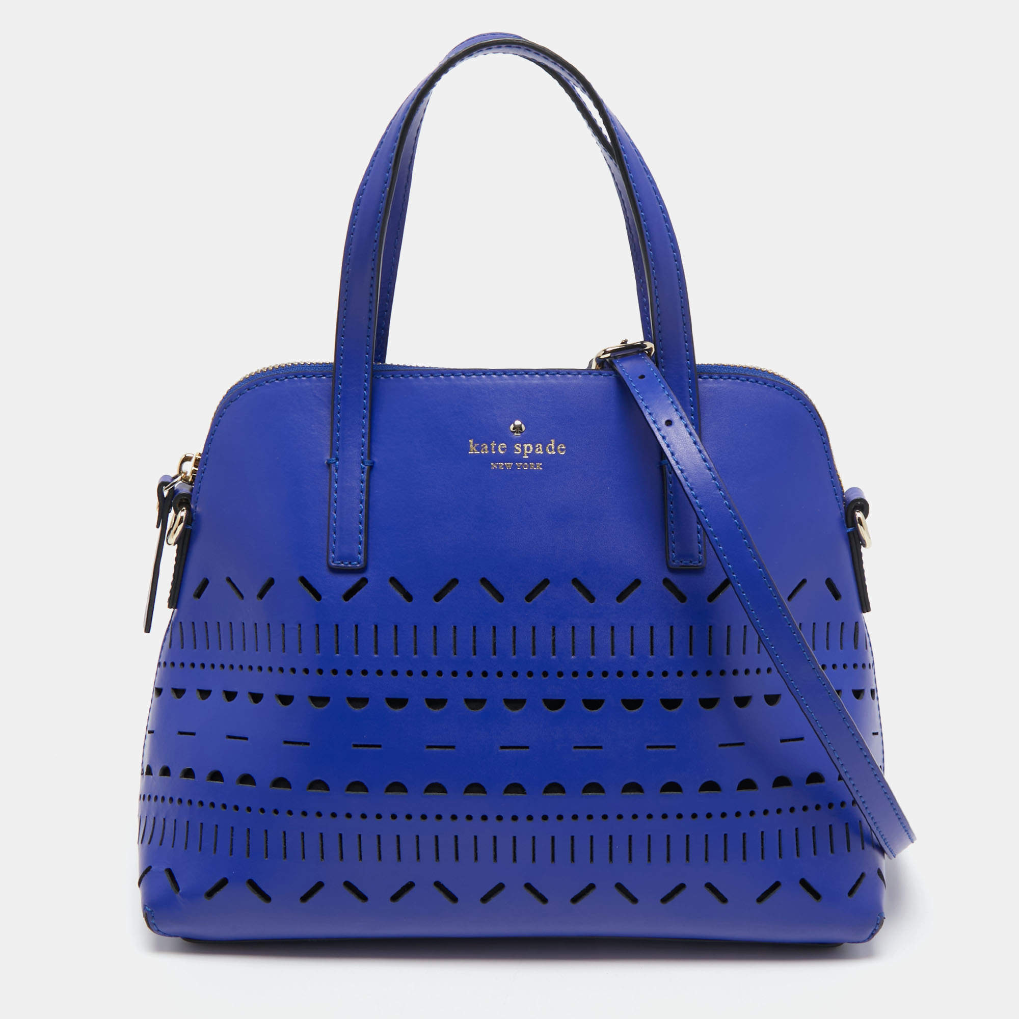Pre Owned Kate Spade Blue Laser Cut Leather Satchel