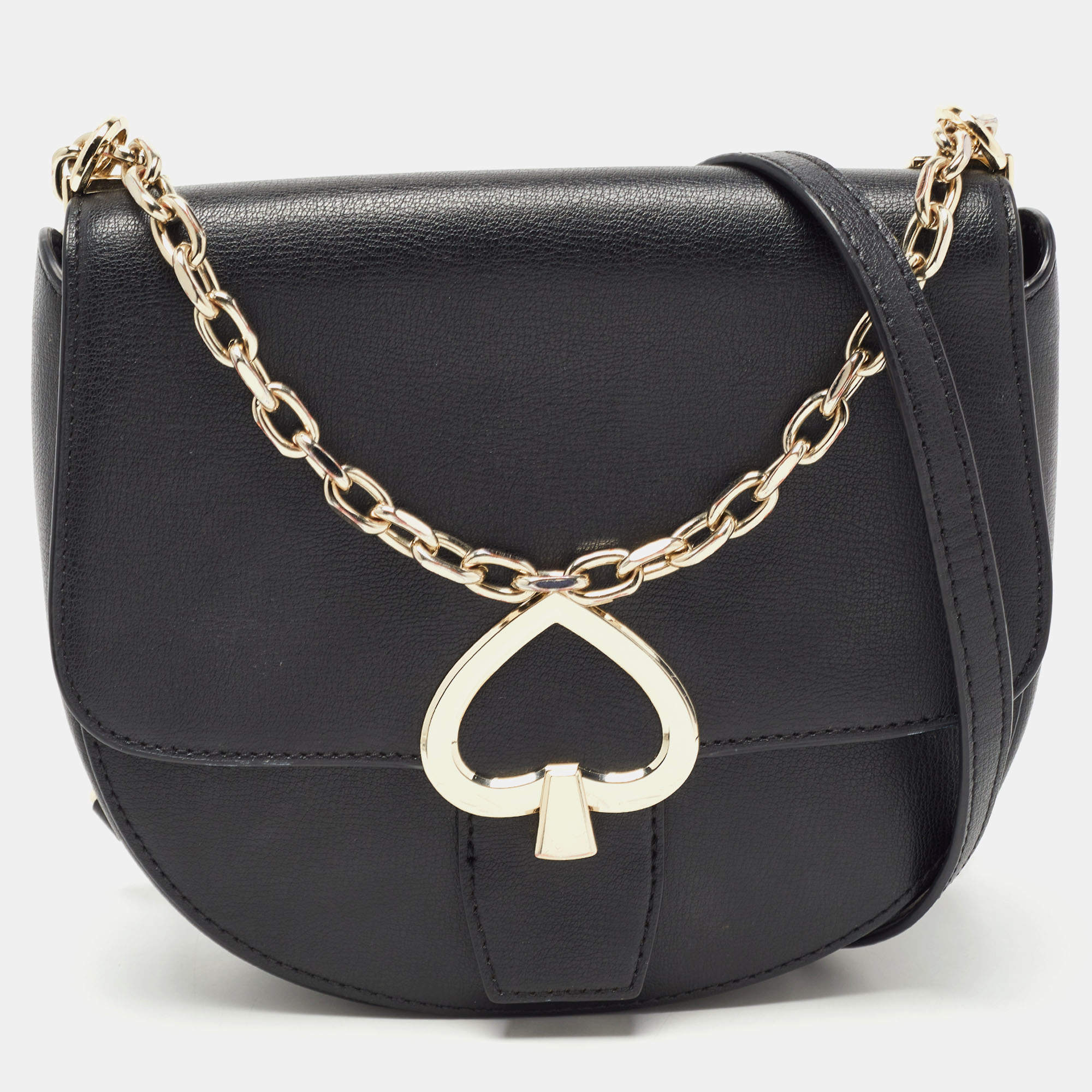 Pre Owned Kate Spade Black Leather Robyn Saddle Crossbody Bag