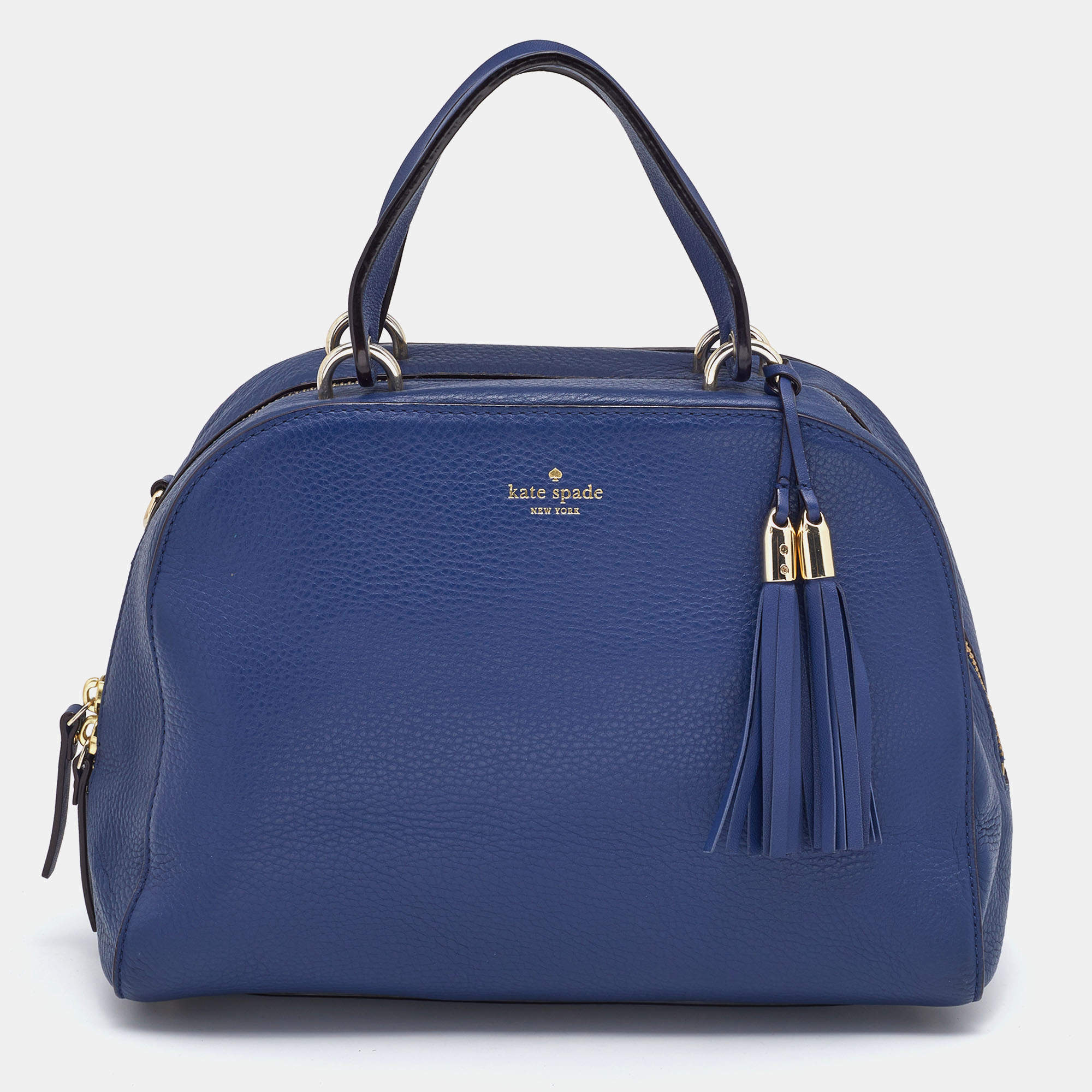Pre Owned Kate Spade Navy Blue Leather Tassel Satchel
