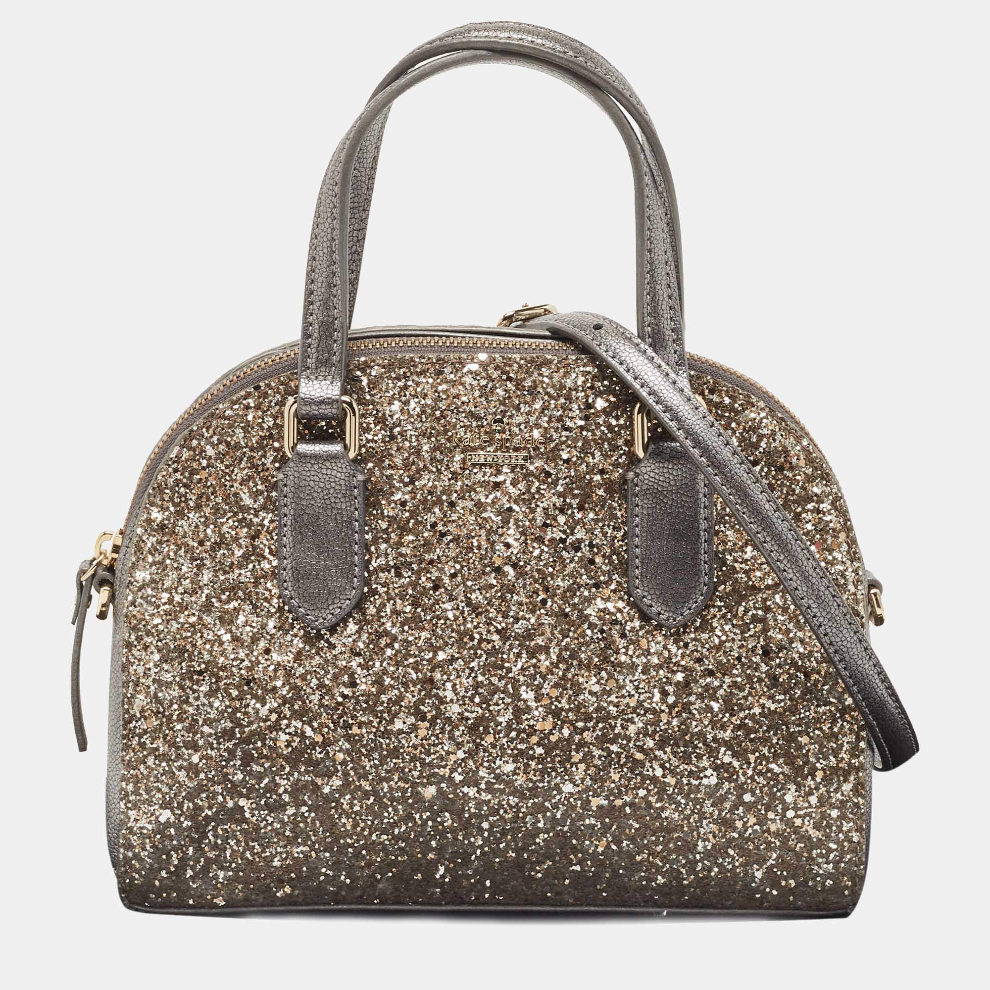 Pre Owned Kate Spade Grey Glitter and Leather Small Dome Satchel